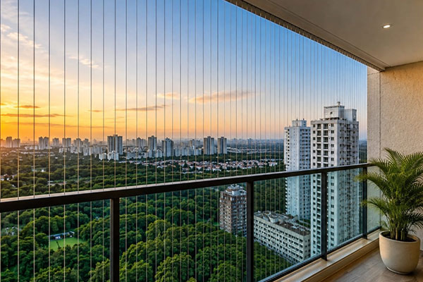 Invisible grill fitted to a balcony without blocking the view